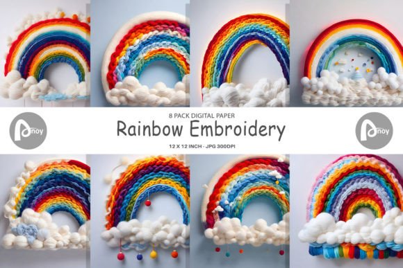Digital Paper Rainbow Embroidery for Holiday Crafts