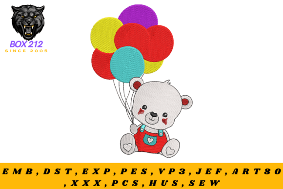Teddy Bear Holding Balloons Embroidery