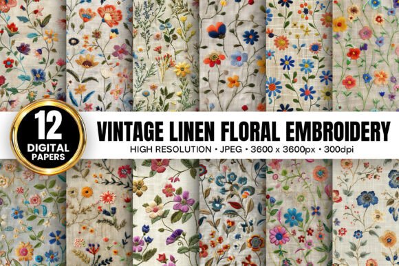 Vintage Linen Floral Embroidery Papers